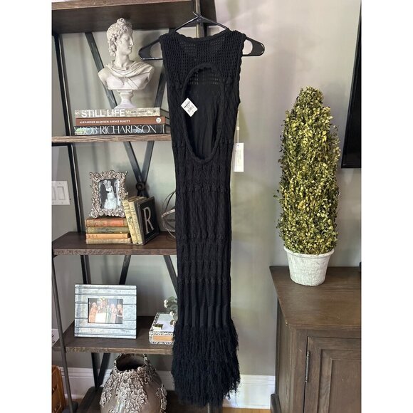 TORN BY RONNY KOBO Ryan Knit Fringe Midi Dress Black Womens Size Small - Picture 8 of 13